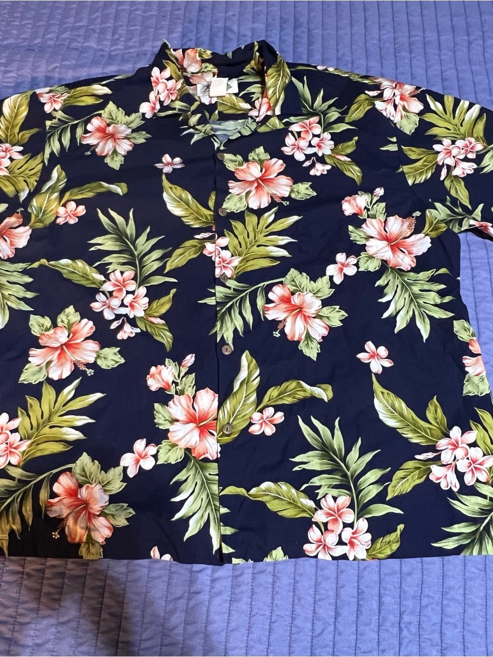 KY’S Navy Floral Hawaiian Button-Up Shirt made in Hawaii USA
